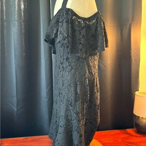 Isaac Mizrahi Black Lace One-Shoulder Dress